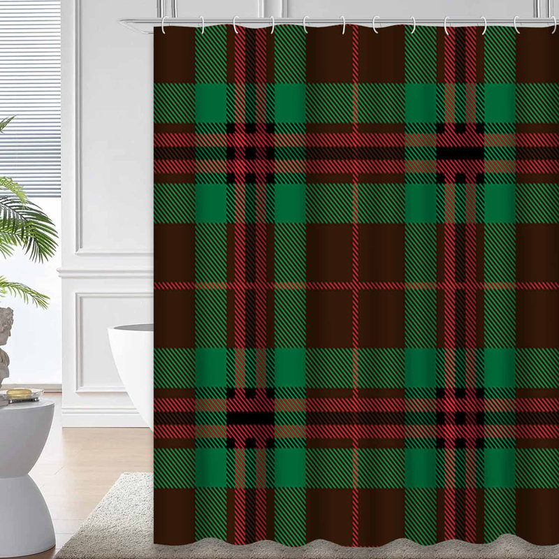 Rideau de douche écossais avec 12 crochets Tartan, L 72 po x l 84 po