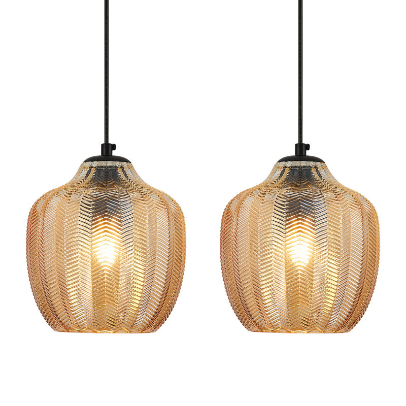 Luminaire suspendu en verre ambre moderne Modern Farmhouse, Deux lumières