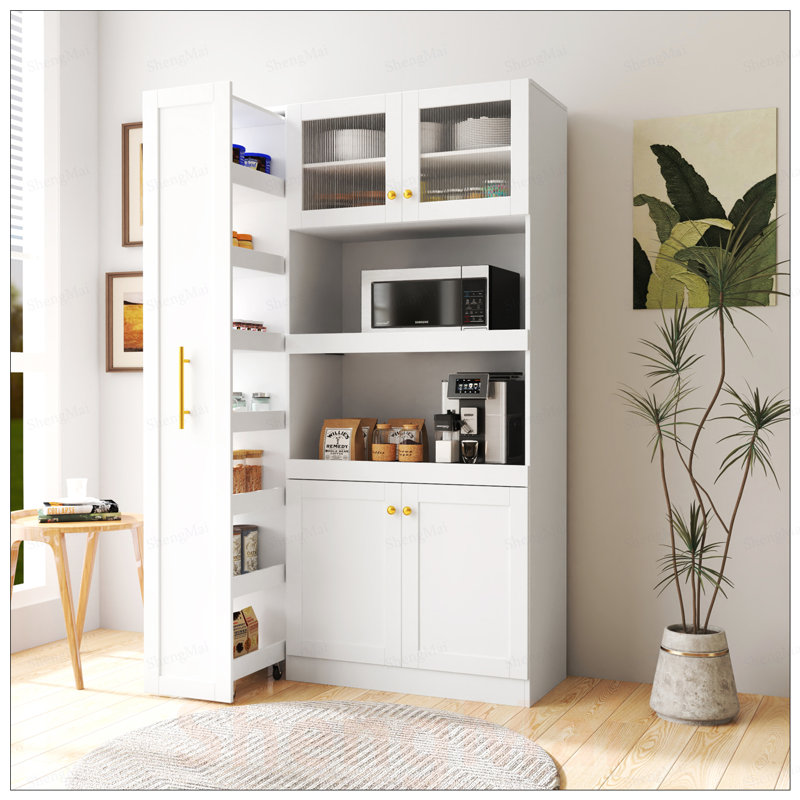 Armoire de cuisine coulissante extensible avec rangement à plusieurs niveaux, conception campagnarde pour une organisation efficace
