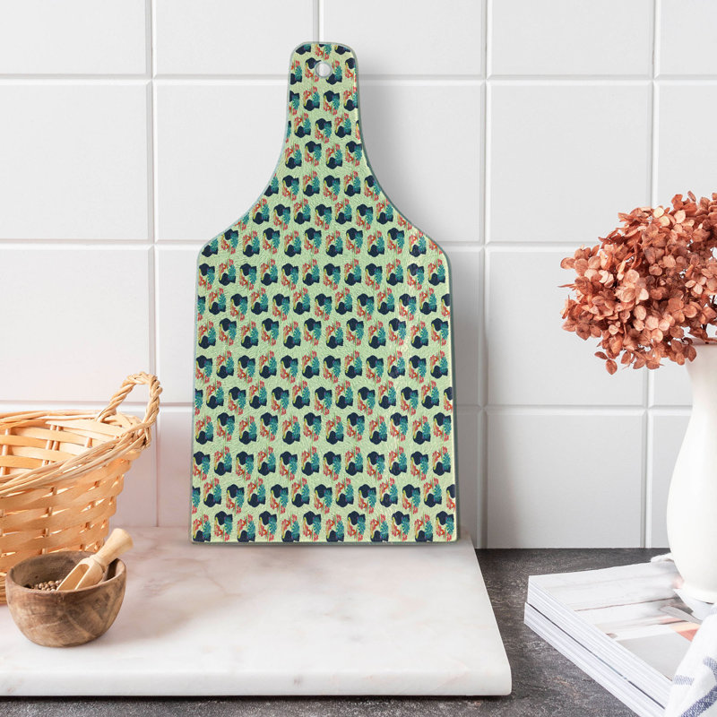 Ambesonne Tropical Tempered Glass Cutting Board Toucan and Exotic Botany Cream Multicolor