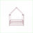Full Size Rubber Wood House Floor Bed Frame with Roof &amp; Guardrails - No Box Spring Needed, Pink Bedroom-703077322-703077317