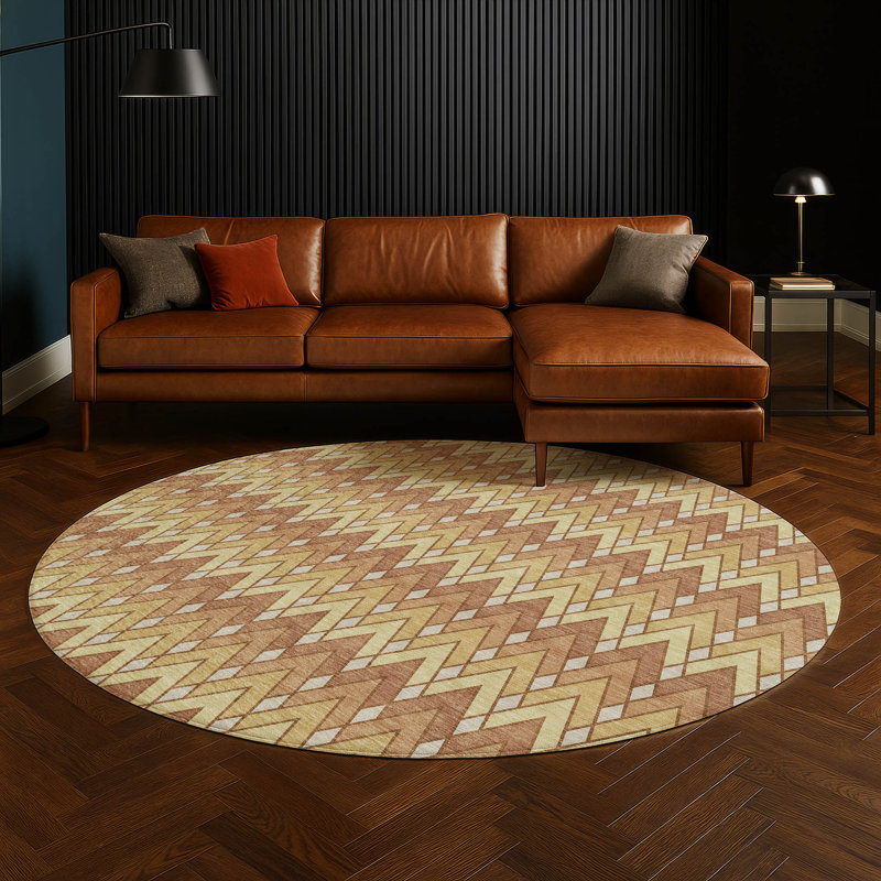 Machine Washable Indoor/Outdoor Chantille ACN2558 Geometric Rug, Round 8', Paprika