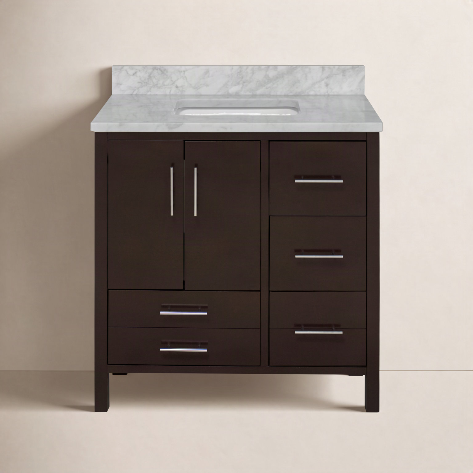 Kiara 36'' Single Bathroom Vanity, Carrara Marble, Chocolate