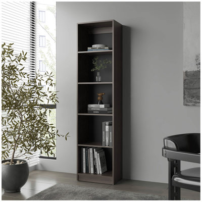 FM FURNITURE Beaver Balley Bookcase With Open Storage And 5 Shelves, Stained Walnut