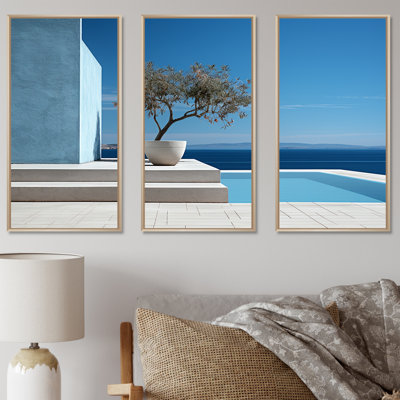 «Grèce Beach House Views Tranquility», ensemble d'art sur toile plage