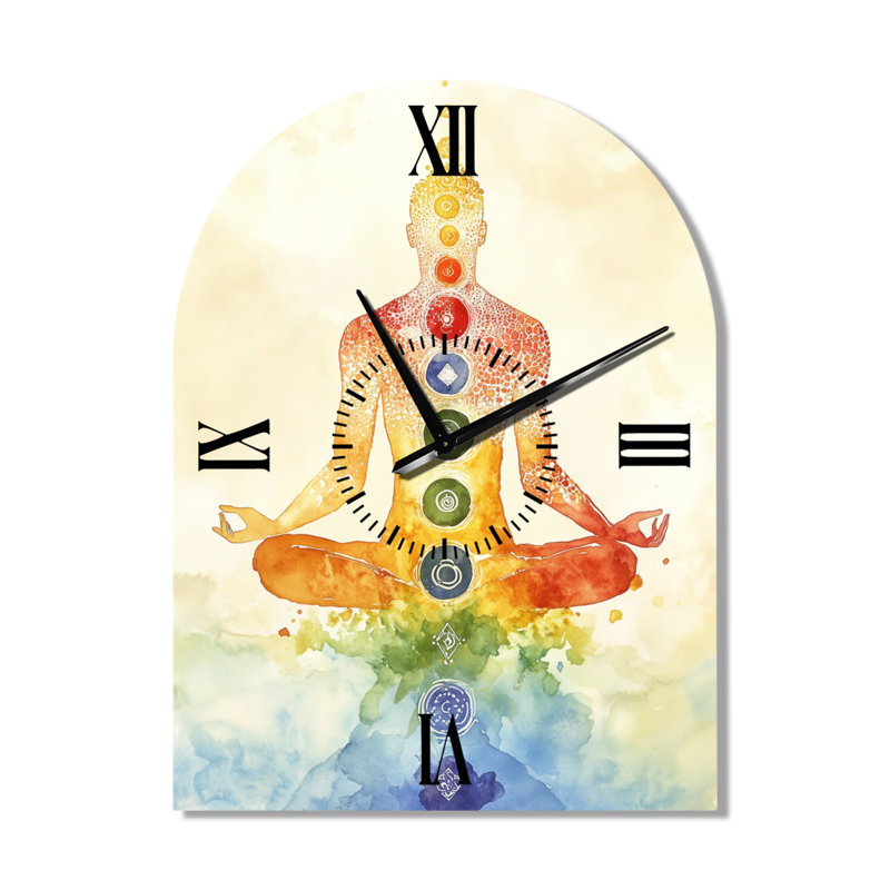 Chakras en équilibre radieux I - Horloge murale décorative Zen en forme d'arche, H 31 po x l 23 po - Arche