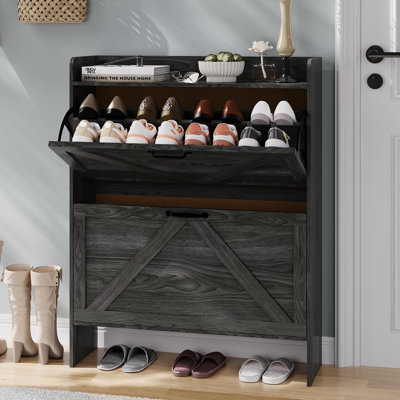 Shoe Cabinet Organizer with 2 Flip Drawers, Hidden Freestanding Narrow Shoe Storage for Entryway & Hallway