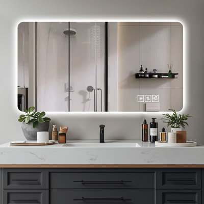 Miroir mural pleine longueur 2448 pouces avec éclairage tricolore, gradation et brouillard. Miroir argenté de 5 mm, modes d'éclairage. Abat-jour optique en aluminium amélioré, pouces de maquillage écoénergétiques.