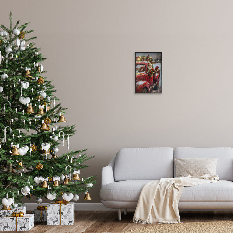 «Santa Waving Hello», estampe numérique encadrée par Imagine It Images, H 18 po x l 12 po, Giclée encadrée noir minuit