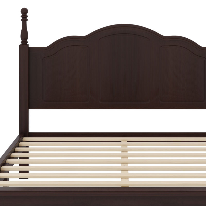 Base de lit plateforme en bois, lit plateforme de style rétro avec support en lattes de bois,, Noyer