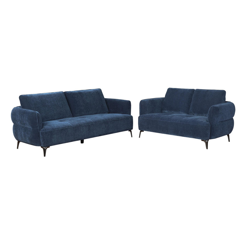 2-piece Chenille Upholstered Sofa Set Blue