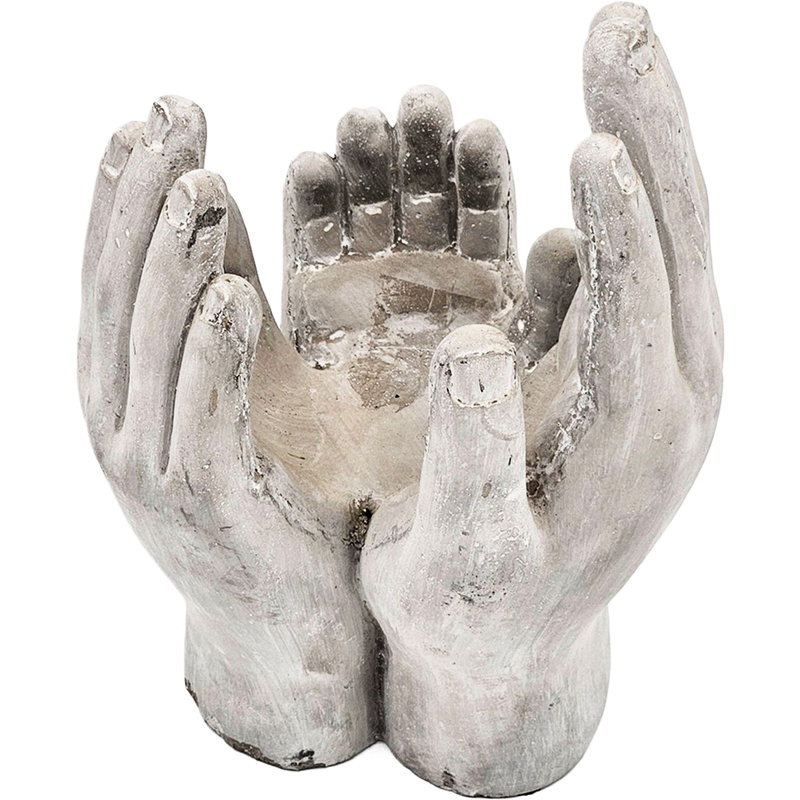 9-Inch Cement Accepting Hands Accent Decor In Antique Gray For Indoor Outdoor Planting And Candle Arranging Style 9 Of 2 Display Small Plants Or Candles