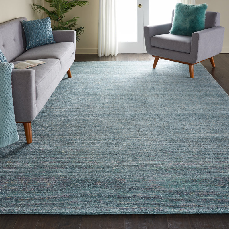 Tapis rayé touffeté à la main en jute / sisal bleu, Rectangle 8 pi x 10 pi 6 po