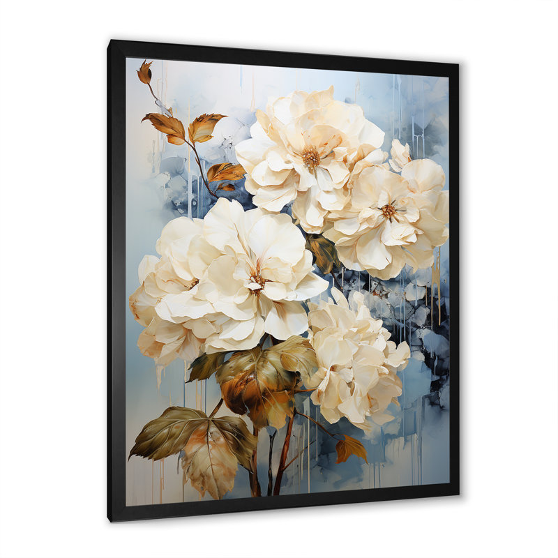 «Minimal Beige Hydrangea Grace», reproduction sur toile, Cadre photo noir, H 20 po x l 12 po x P 1 po