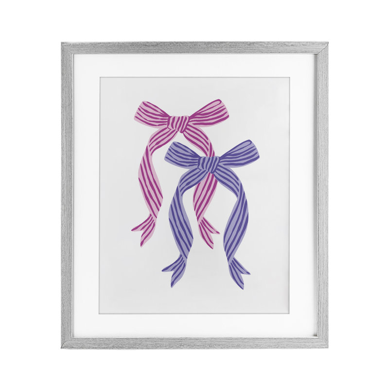 Imprimé sous verre à double nœud rose et mauve, design par Krissy Mast, H 16 po x l 13 po, Cadre de ferme gris