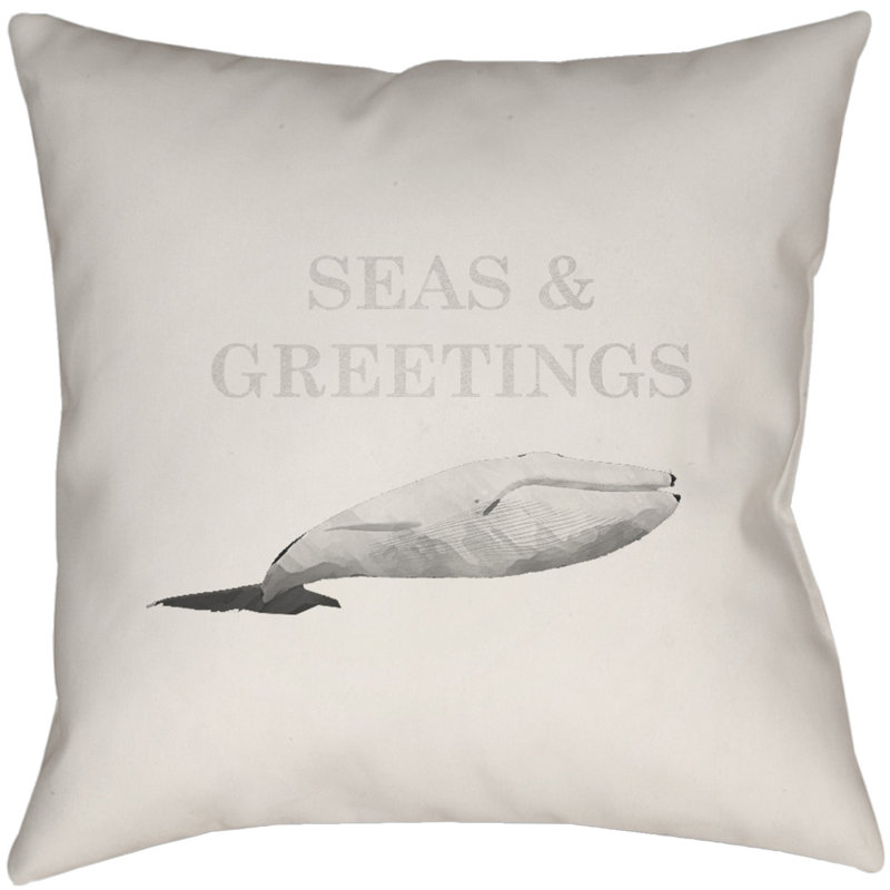 Seas and Greetings Indoor/Outdoor Throw Pillow, 16" H x 16" W x 4" D, Neutral