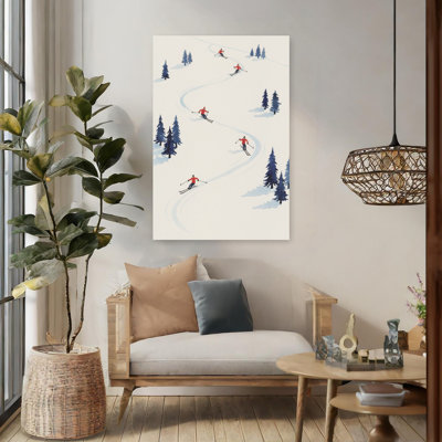 Hiver, montagne, ski, contemporain, pin, forêt, paysage, art mural