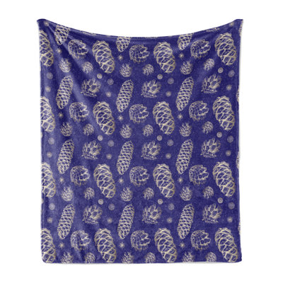 Ambesonne Abstract Fleece Throw Blanket Pine Cones Fir Branches  Indigo and Pale Tan 165287