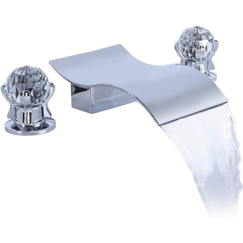Widespread Bathroom Sink Faucet With Crystal Knob 3 Hole Waterfall Vanity Faucet 8 Inch Crystal Bathroom Faucets Deck Mount Basin Mixer Tap With Hose