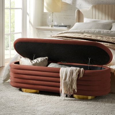 Nettie 54" Modern Velvet Boucle Upholstered Tufted Storage Bench with Gold-finished Metal Legs