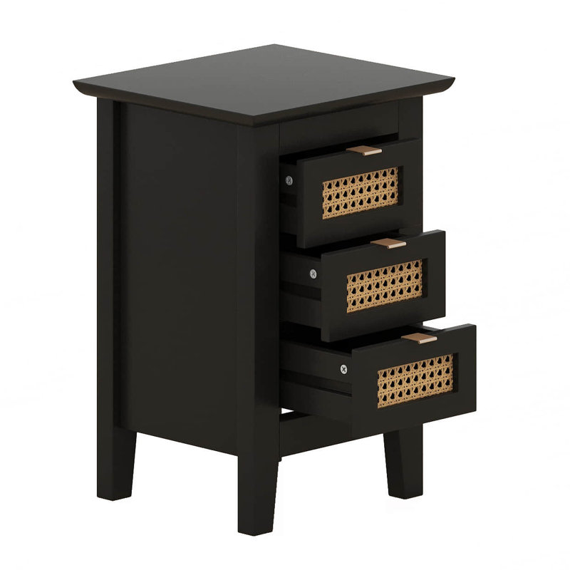 Ensemble de chambre à coucher 3 pièces avec lit plateforme en bois Arol, Noir