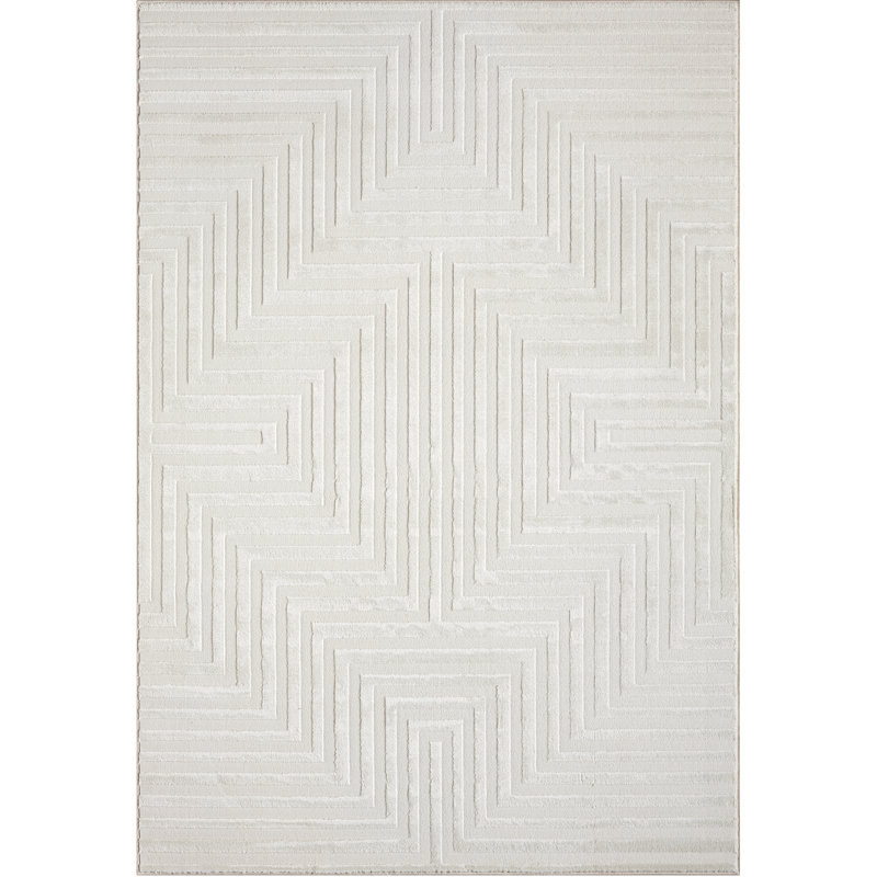 Abani Juwell NTL150A Cream Tone-on-Tone Geometric Lines Area Rug, Rectangle 6' x 9'
