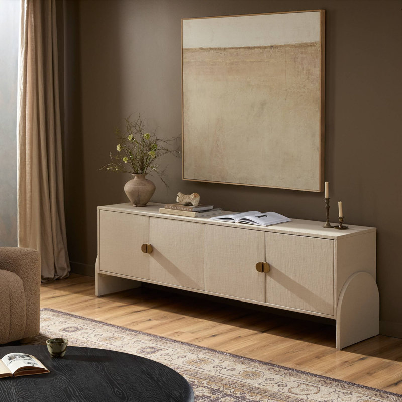Cressida Media Console-Ivory Painted Linen, Ivory Painted Linen