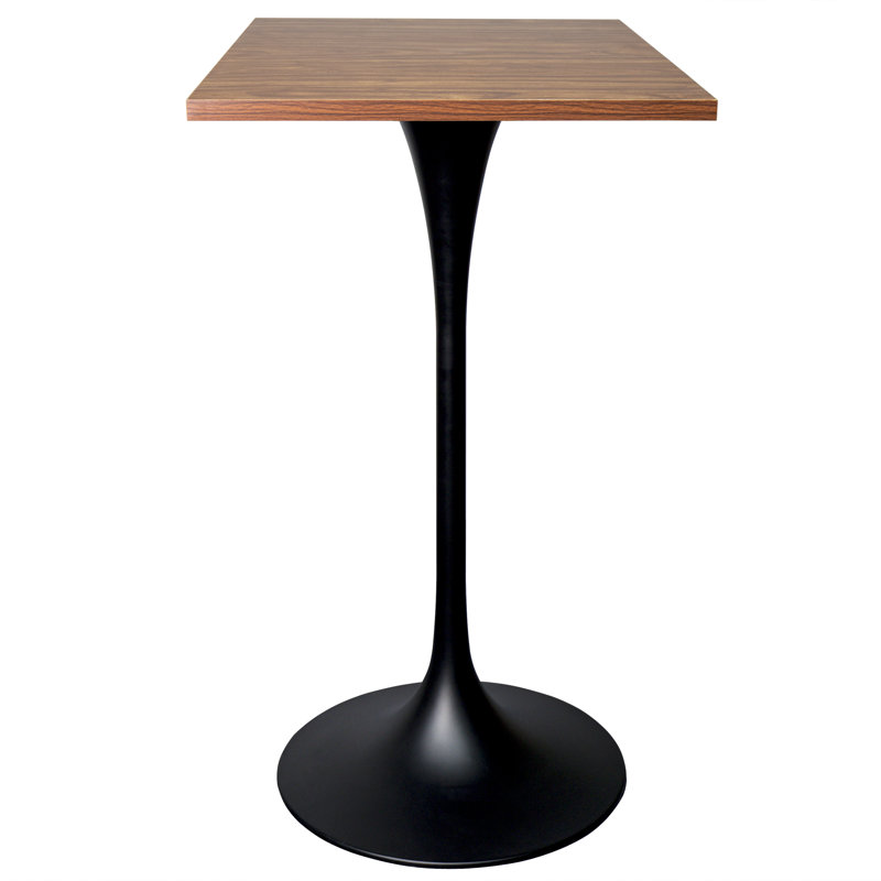 Travis 24" Square Bar Height Table With MDF Top And Stainless Steel Pedestal Base - Dining Table For Modern Home And Kitchen
