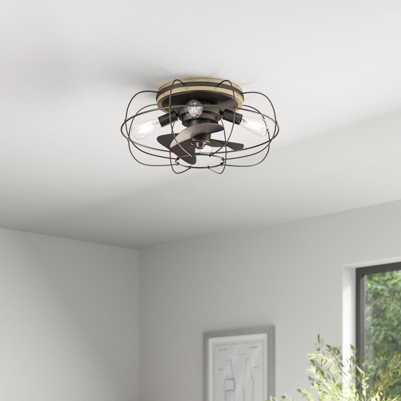 Ventilateur de plafond en cage à 3 pales 22 po avec ensemble d'éclairage inclus Evaro, Fer carbonisé