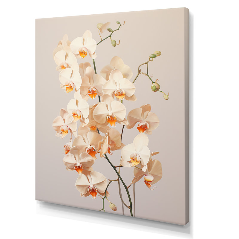 Orchidées beiges tranquillité V, H 32 po x l 24 po x P 1 po, Toile tendue