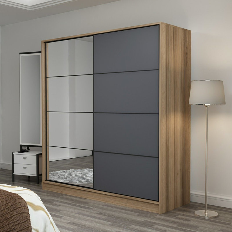 Armoire-penderie 2 portes avec 2 tiroirs, Doré / anthracite