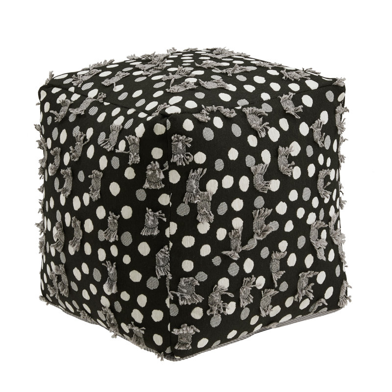 Repose-pieds Doniphan, Tissu noir / blanc / pois gris