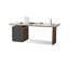 Bureau à 3 tiroirs gris + café + pierre frittée rectangulaire dorée + bois manufacturé + acier inoxydable-118734289-118734291