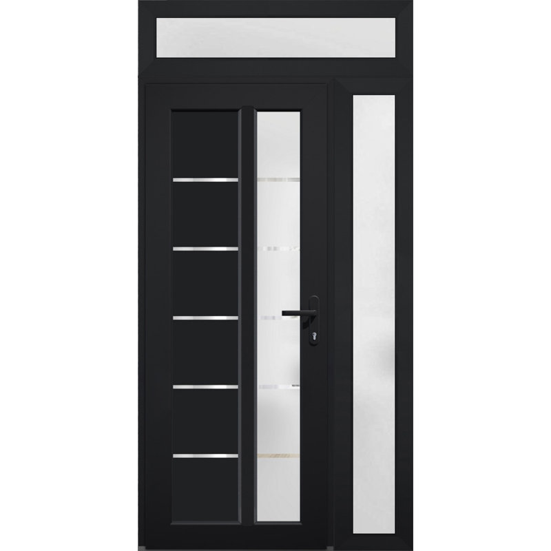 Façade extérieure pré-montée Fibre de verre verre givré / Manux 8088 noir mat / Fenêtre extérieure latérale / supérieure et portes de bureau Portes d'entrée commerciales et résidentielles Garage de garage - l 36 po x H 80 po + 14 po - À gauche