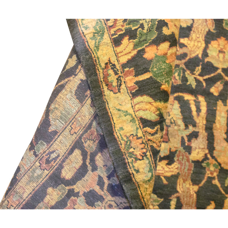 High-Quality Hand-Knotted Black And Gold Area Rug