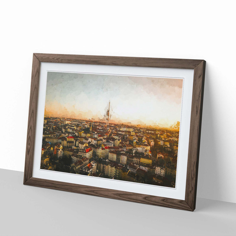 Skyline of Prague in Abstract - Picture Frame Graphic Art Print, Walnut Framed, 36cm H x 48cm W x 2cm D