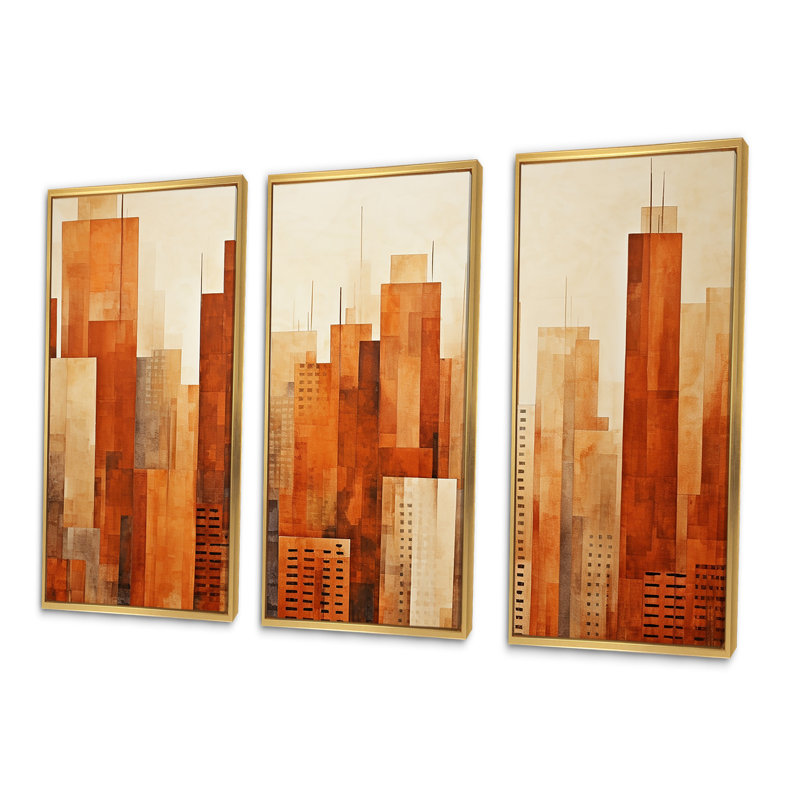 «Caramel Columns Skycrapers Dream I - Skyscrapers», ensemble de reproduction d'art mural, Cadre flottant doré