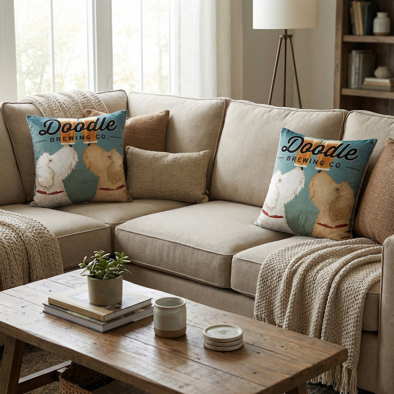  Coussin décoratif en velours «Doodle Beer Double»