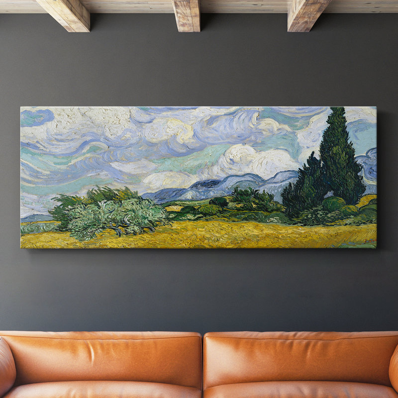 Champ de blé avec cyprès - Toile tendue avec châssis - Prêt à accrocher