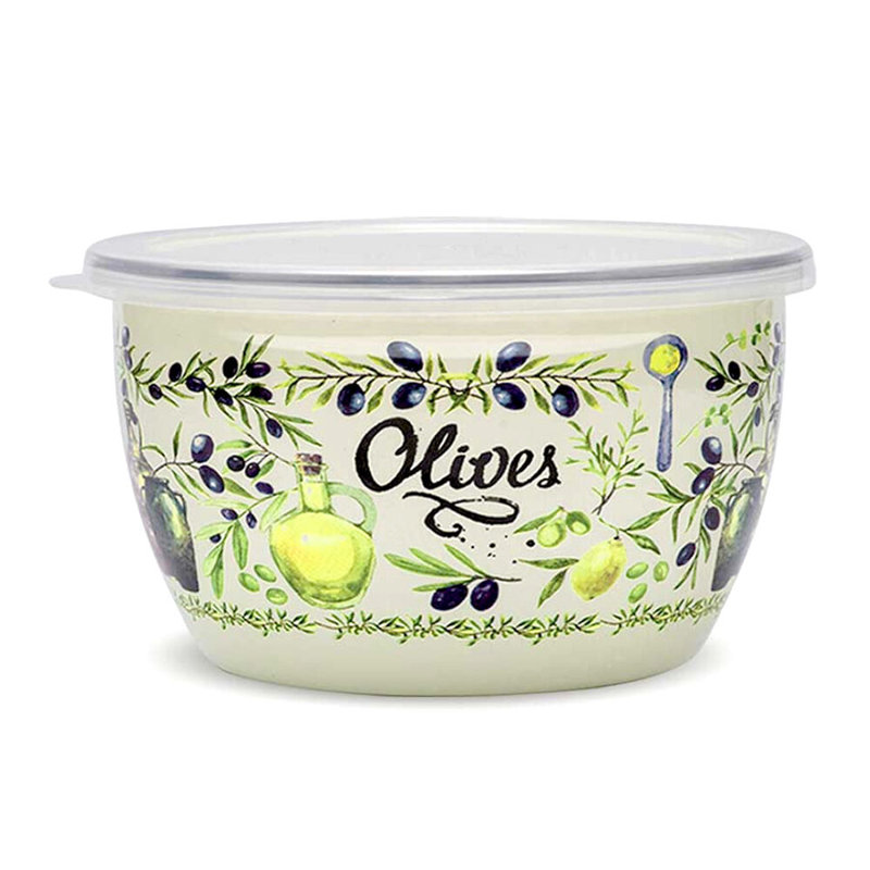 Bol en émail avec couvercle en plastique Olives - 16 cm (6,3 po), 1,75 L (1,85 pte)