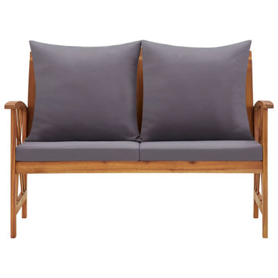 Banc de jardin à finition bois d'acacia et coussins de patio gris foncé