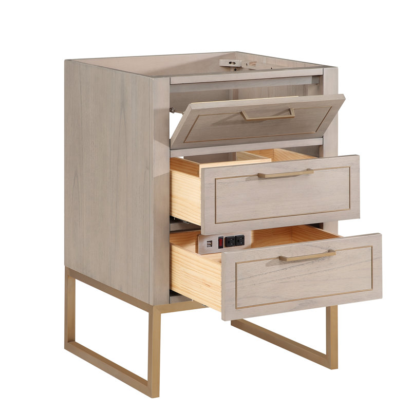 Ensemble de meuble-lavabo simple 24 po Markham, Gris cachemire, Quartz blanc, Laiton satiné
