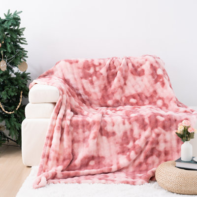 Thick Ribbed Faux Rabbit Fur Cozy Reversible Throw Blanket,Super Soft 3D Striped Fuzzy Cozy Blankets,Tie-Dye Pink,90"x 90"