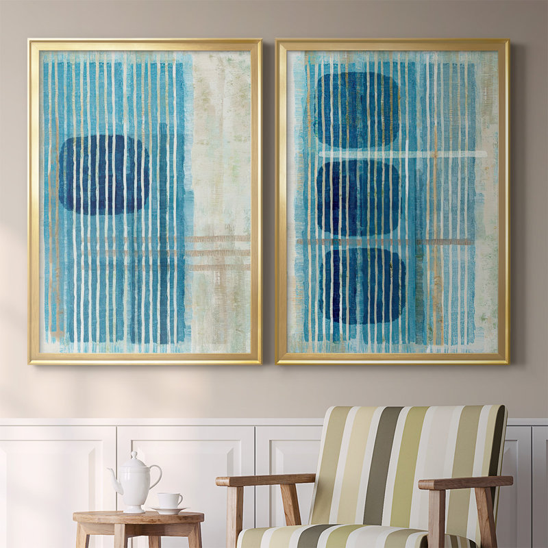 «Blue Blue Horizon I», toile encadrée de qualité supérieure - prête à être accrochée, Or, H 36,5 po x l 53 po