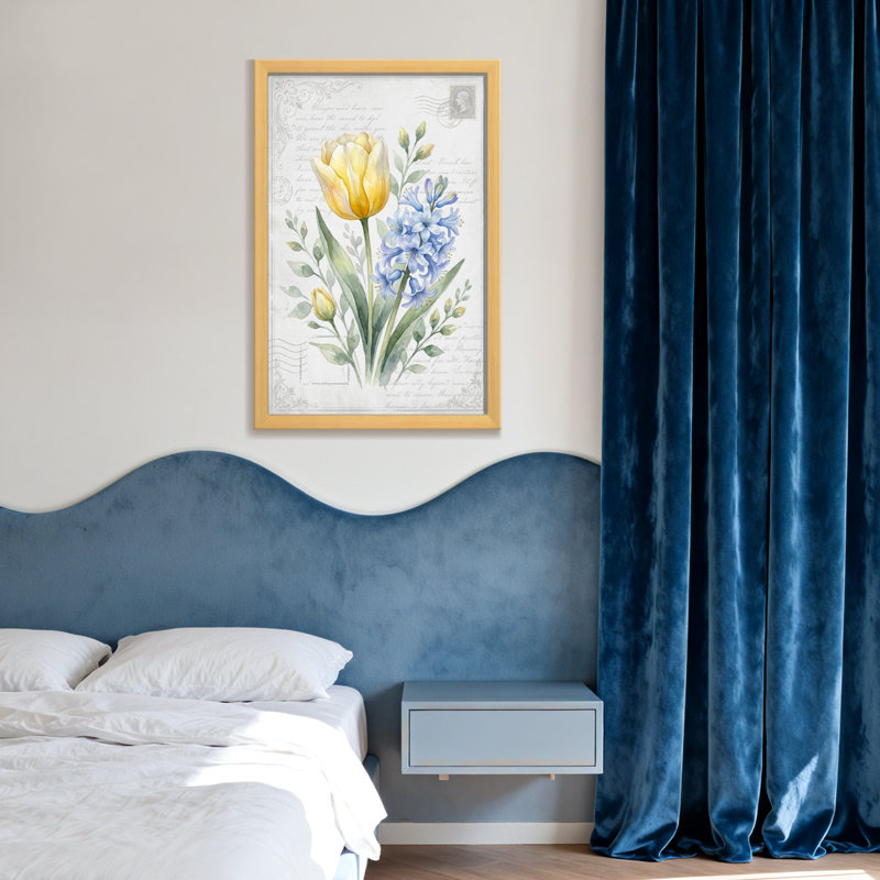 Plantes et fleurs, tulipe jaune et jacinthe bleue, H 24 po x l 36 po, Toile tendue, Ne s’applique pas