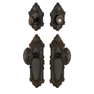 Grande Victorian Long Plate Complete Entry Set with Single Cylinder Deadbolot and Grande Victorian Knob
