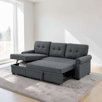 Canapé-lit modulaire en mélange de lin 86 po Seybert avec lit escamotable et rangement pour chaise longue