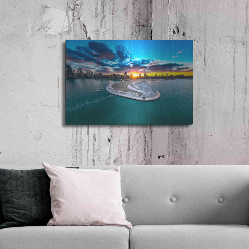 Fiery Chicago Sunset, art mural en métal, H 24 po x l 36 po