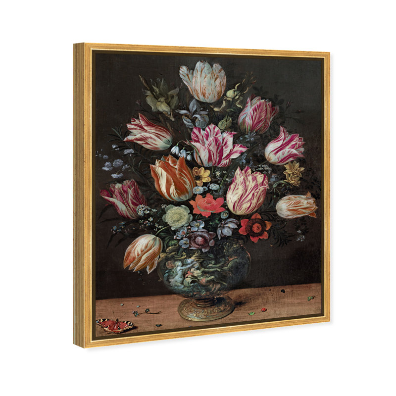 Francken the Younger Vase with Tulips Canvas Floral & Botanical Print by Oliver Gal, Black Frame, 16 x 20, 37"H x 31"W