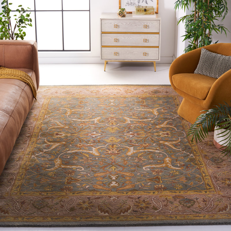 Tapis bleu / beige en laine / coton / latex touffeté à la main Cranmore, Rectangle 8 pi 3 po x 11 pi